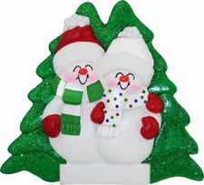 Snowmen Family 2 People Personalized Christmas Ornament