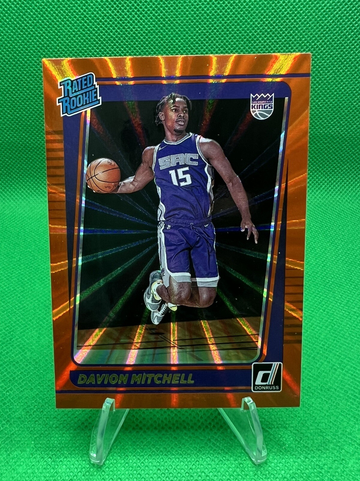 DAVION MITCHELL 2021-22 Panini Donruss 205 Rated Rookie RC Orange Laser