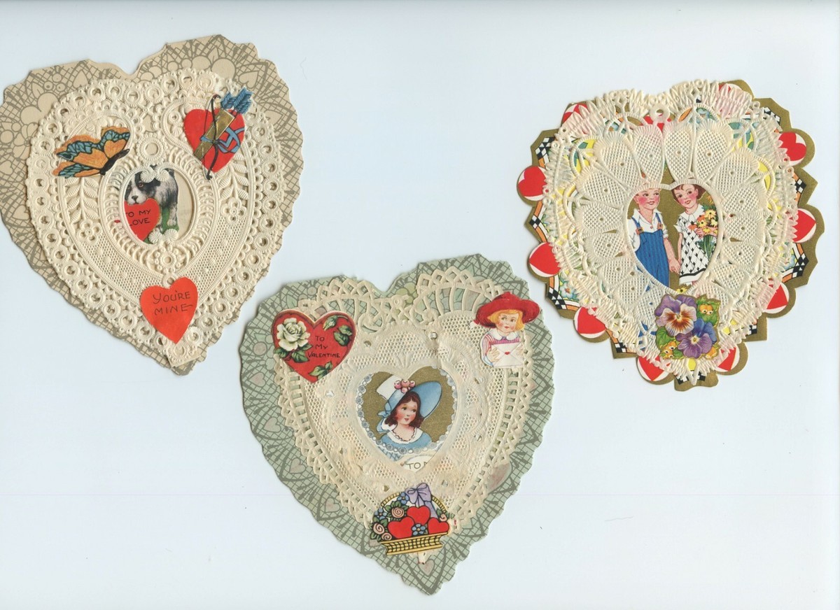 Set of 3 Vintage Lacy Die-Cut Heart Shape Valentine's Day Cards | eBay