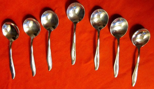 SET OF 7 MAR-CREST CITATION ROUND GUMBO SOUP SPOONS 6.5" MarCrest STARBURST MCM - Picture 7 of 9