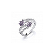 Sterling Silver White  Purple Double Flower Ring