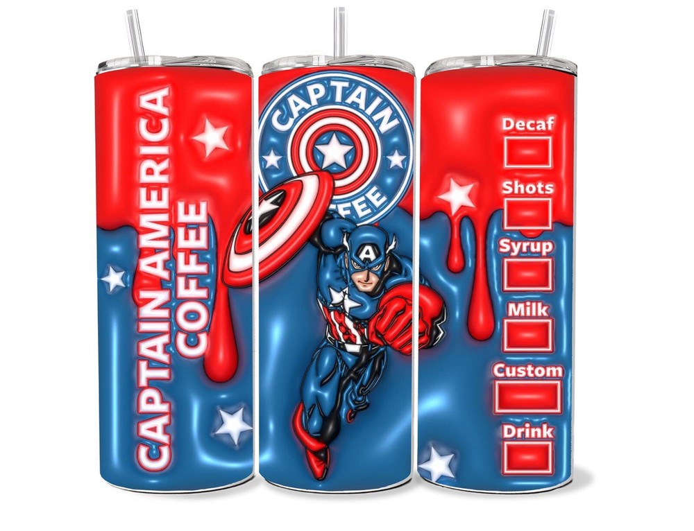 Tumbler 20oz Cup Captain America Avengers Stainless Steel Superhero