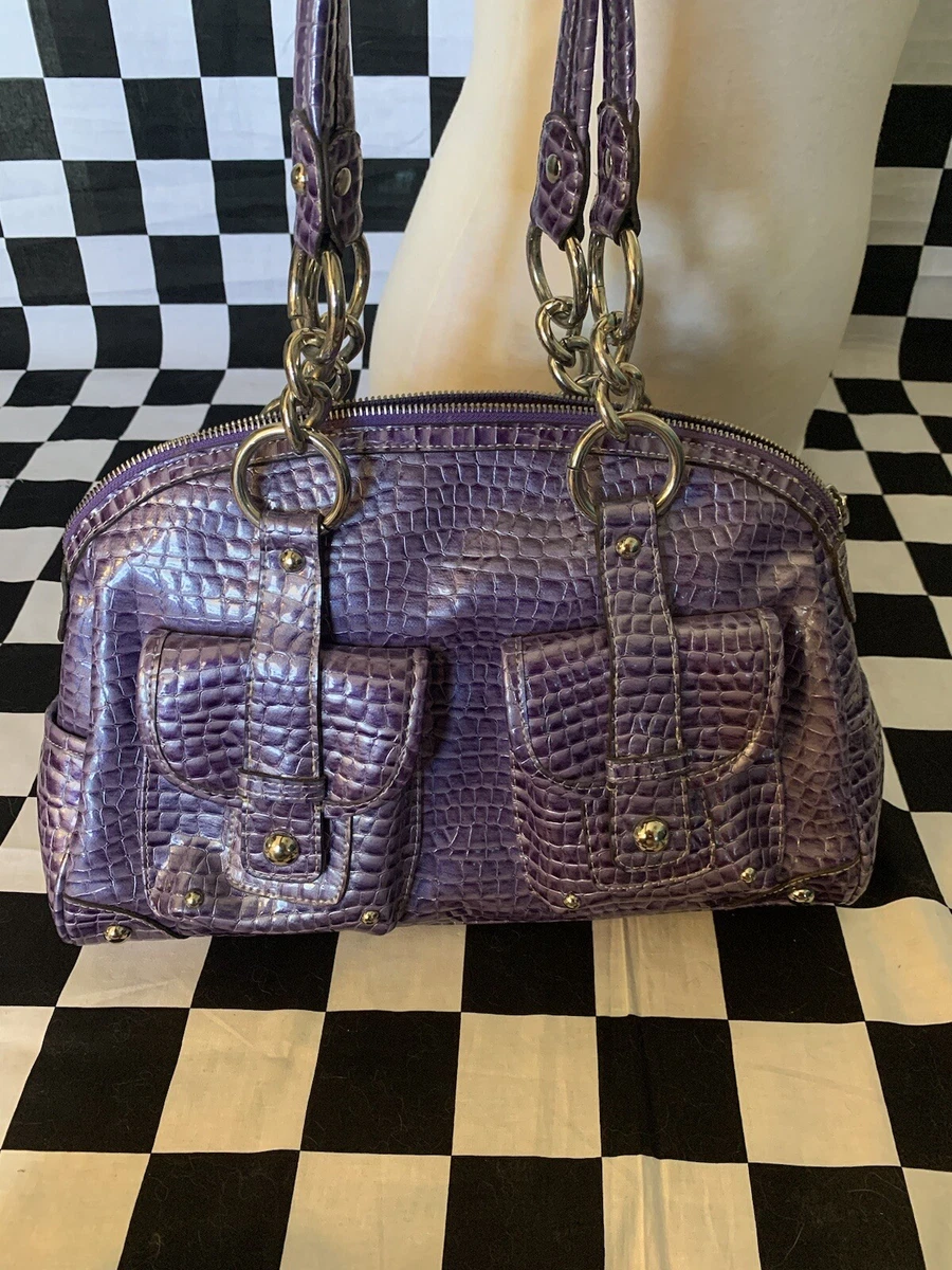 Purple rectangular mock croc purse