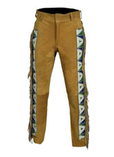 Custom Made Native American Beadwork Suede Fringe Pants   Western Cowboy Vintage