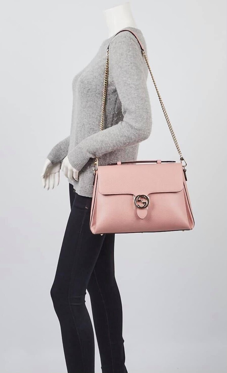 Gucci Interlocking GG Large Chain Shoulder Bag Pink Leather