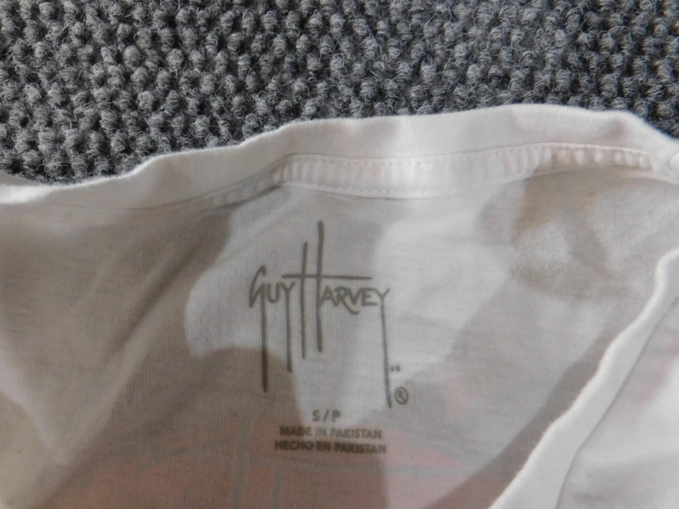 Guy Harvey Mujer Camisa Pequeña Blanco Gráfico Camiseta Pez Playa Isla Top Foto 4 de 4