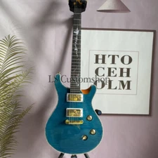 Blue PRS Electric Guitar HH Pickup Flamed Maple Top Mahogany Body&Neck Gold Part