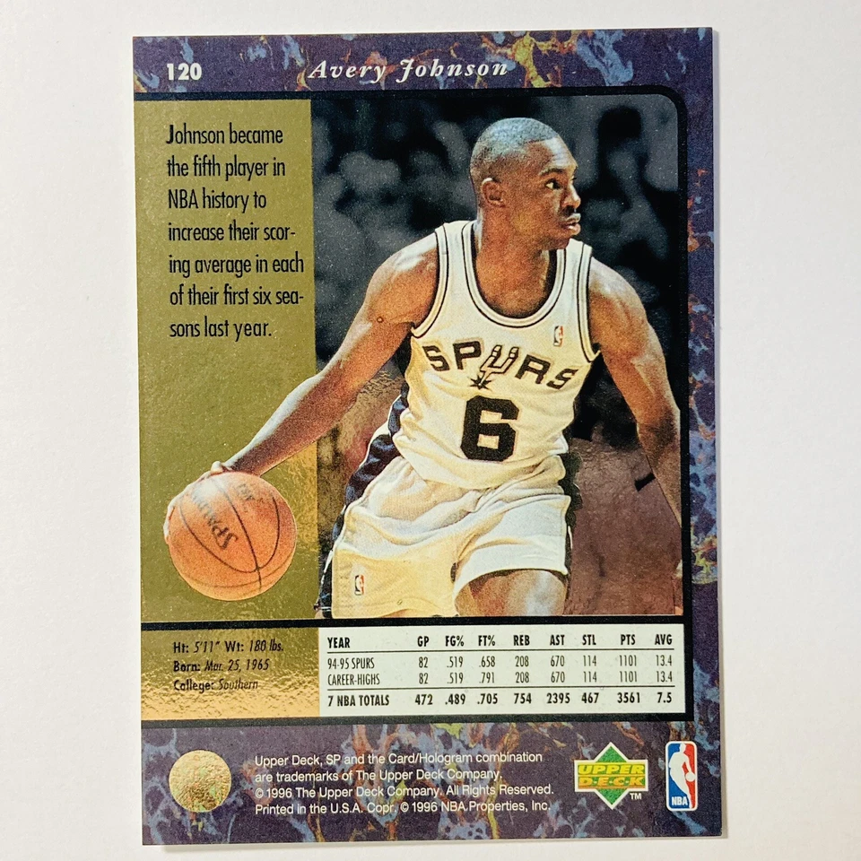 1995-96 SP San Antonio Spurs Basketball Card #120 Avery Johnson Tc2 - Image 2 of 2