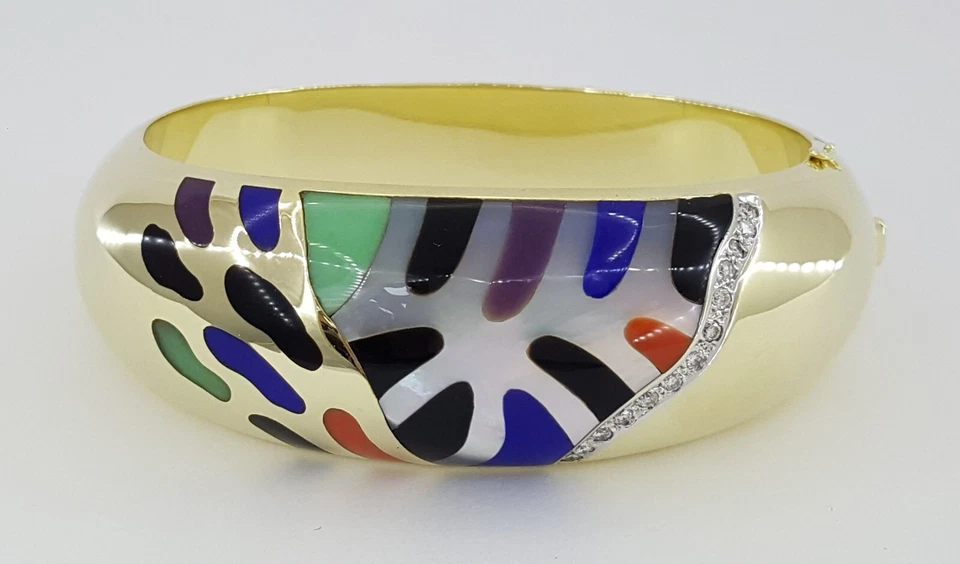 Asch Grossbardt Round Diamond & Enamel Multi Stone Bangle 61g 14K Yellow Gold - Image 3 of 4