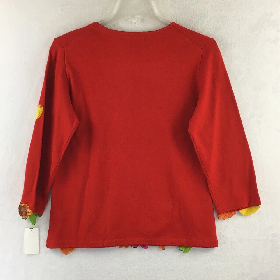 Michael Simon Y2K Lightweight 3/4 SLV Sequin Dog Fall Leaves Sweater NWT Size M - Image 2 of 4