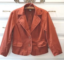 Forever Sz M Blazer Brick Red Rust Double Button Front Jacket Slit Sleeve Pkts