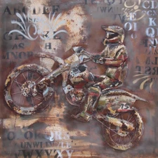 Motorcycle 1 Mixed Media Iron Hand Painted Dimensional Wall Art Ready to Hang, 3
