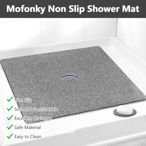 31x31 Inch Extra Large Shower Mat Non Slip Square Shower Floor Mat w/ Drain Hole - Picture 2 of 8