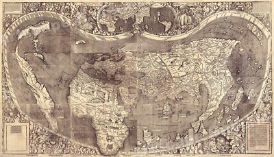 1500s Waldseemuller Map of America - First Map to Name ''America'' - 20x36