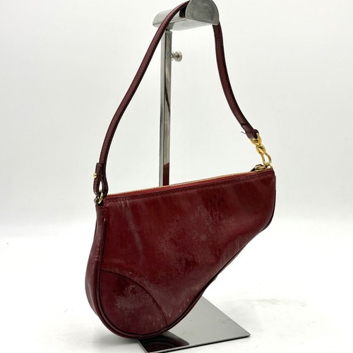 Auth Christian Dior Trotter Print Saddle Shoulder Bag PVC Red 2Y9697