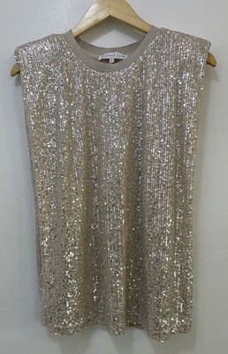 Anthropologie Endless Rose Top Sleeveless Sequin Shoulder Pads Lined Size Small
