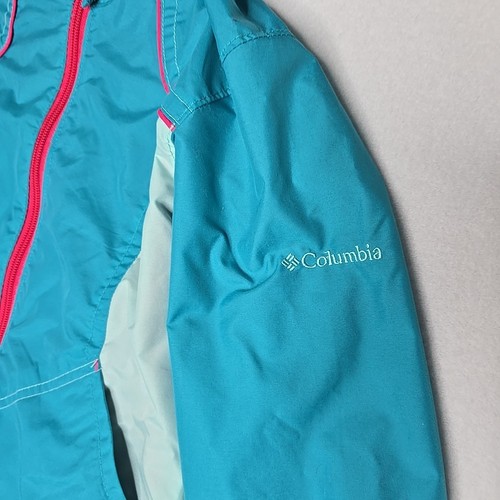Columbia Wind Racer Girls 7/8 Hooded Zip Up Jacket Blue Teal Pink Pockets Spring - Picture 3 of 11