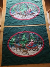 Set Of Two Vintage Standard Pillow Cases, Santa, Sleigh, Deer, Christmas, USA