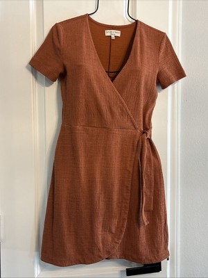 Madewell Texture & Thread Rust Short Sleeve Stretchy Wrap Dress Size XSmall