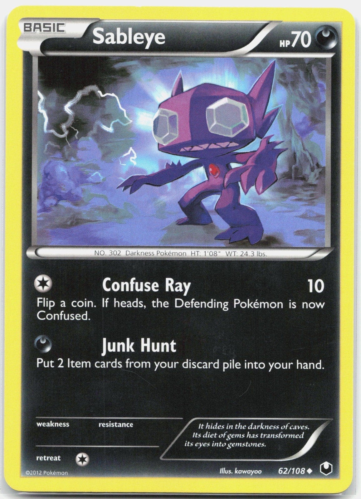 Sableye Uncommon Dark Explorers DEX Darkness 62/108 2012 NM