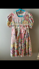 Vintage 80s 90s Girls Dress Floral puff sleeve Lace Bow Size 12 Made in USA