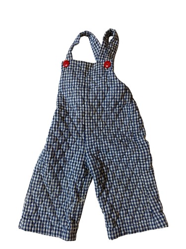 Quilted Vintage Magic Years Baby 9-12M Blue Gingham Quilted Overalls Romper