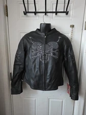 Men’s First Racing Reflective Skull Leather Motorcycle Jacket Black XL NWT (F3)