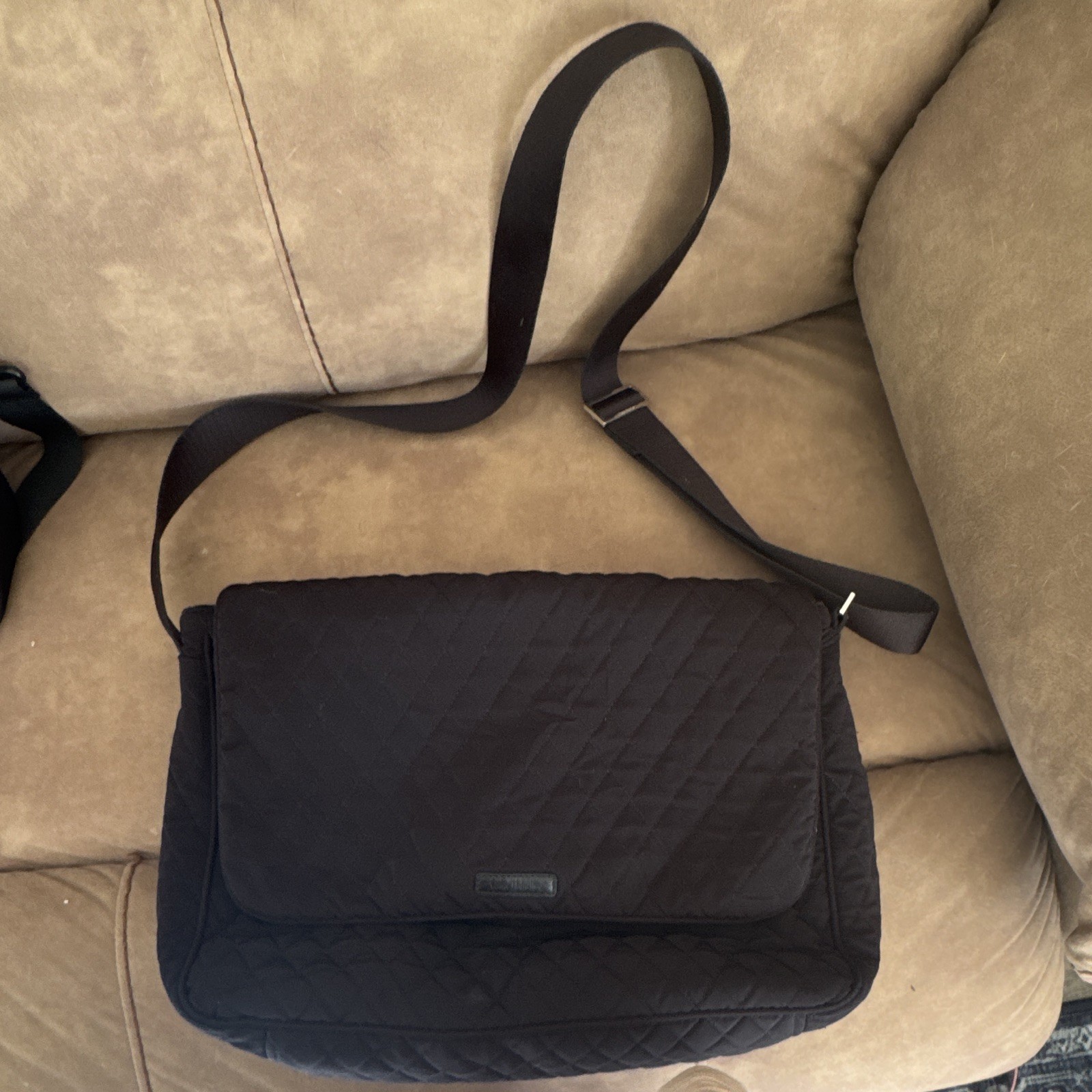 Vera Bradley Black Messenger Bag Crossbody Strap Zip Floral Lining Pockets