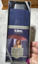 TOTES Pocket Wonder UMBRELLA w/ Case Opens to Full Size VTG 2000 Blue
