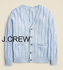J.CREW cardigan sweater light blue cotton cable cord baby sky chunky fisherman