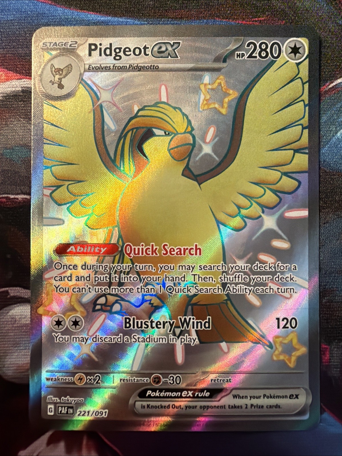 Pidgeot EX 221/091 Paldean Fates Shiny Ultra Rare Full Art Pokemon