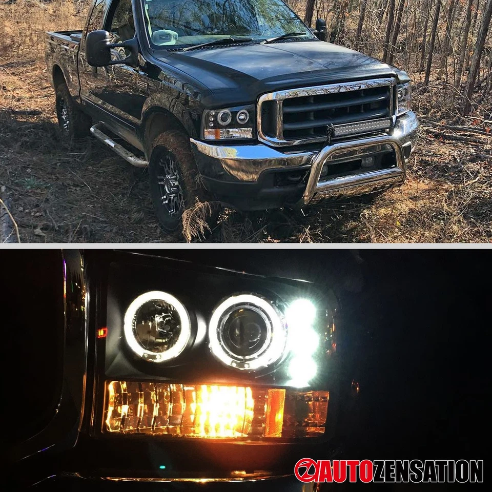 Fit 1999-2004 Ford F250 F350 F450 Black LED Halo Projector Headlights 99-04 Foto 2 de 4