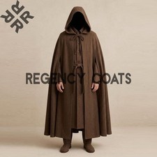Medieval Hooded Cloak Brown Cape LARP Viking Wizard Monk Renaissance Costume