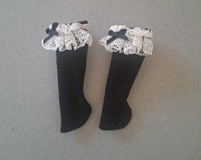 De Long Noir Chaussettes Avec Dentelle Et Noeud Bordure pour Azone Momoko OB22
