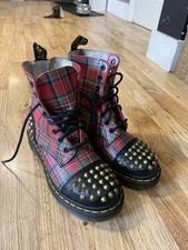 Doc Martens Red Tartan Studded Ankle Boots UK 3 EU 36