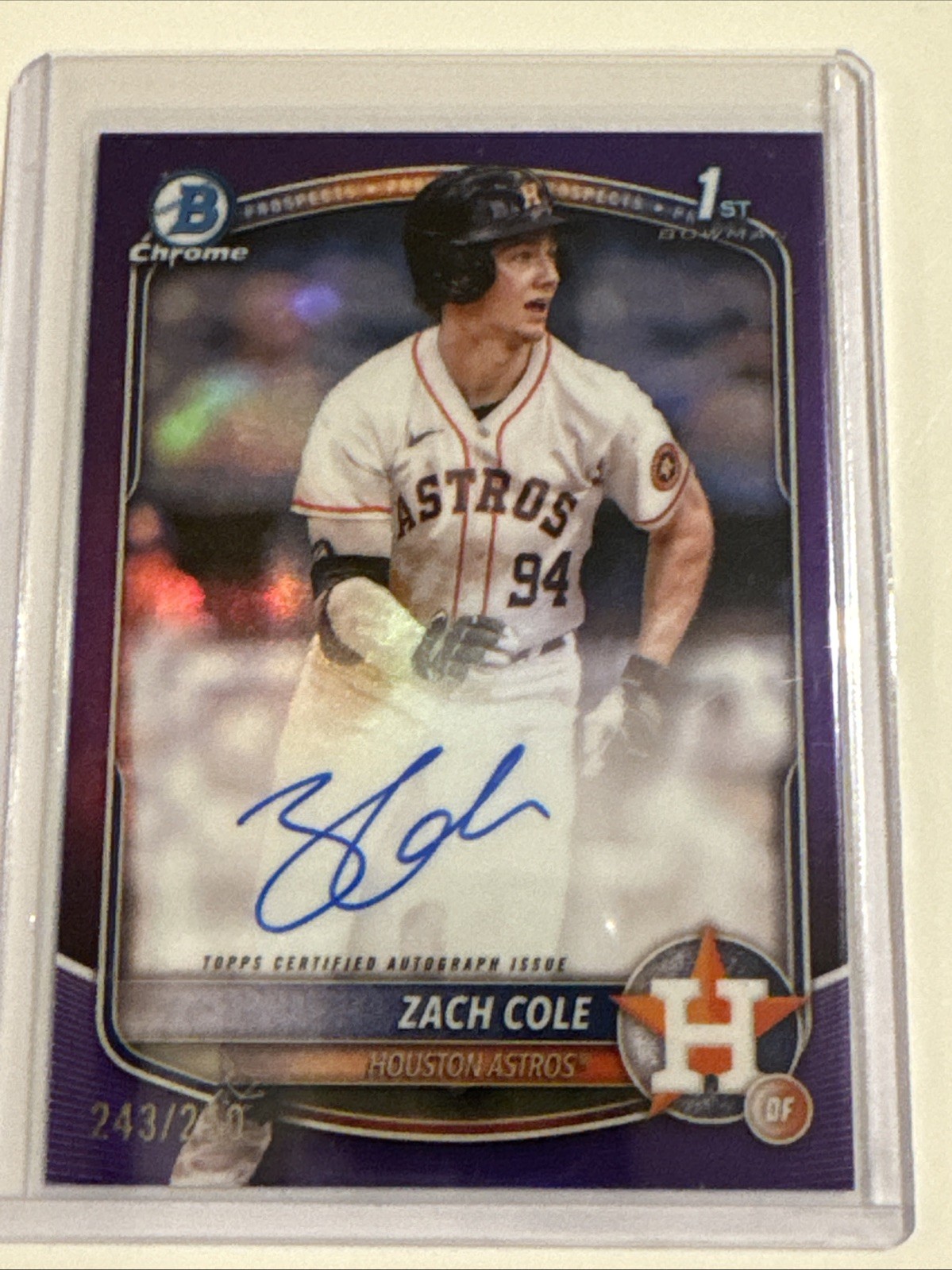 Zach Cole 2025 Bowman Chrome #CPA-ZC Purple Refractor Auto 1st RC /250