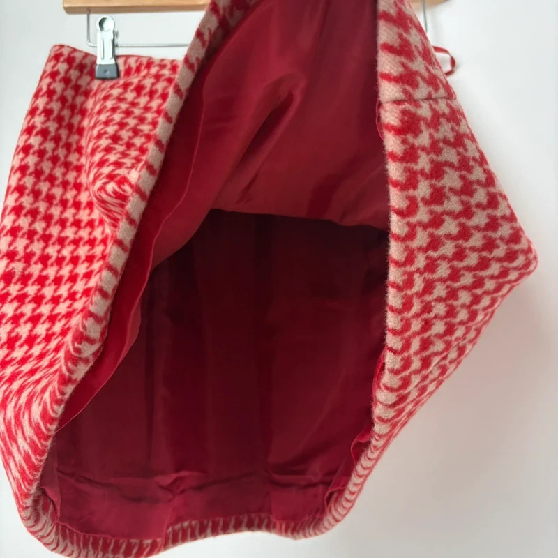 Prada Tweed Houndstooth Wool Red A-Line Mini Skirt image 6