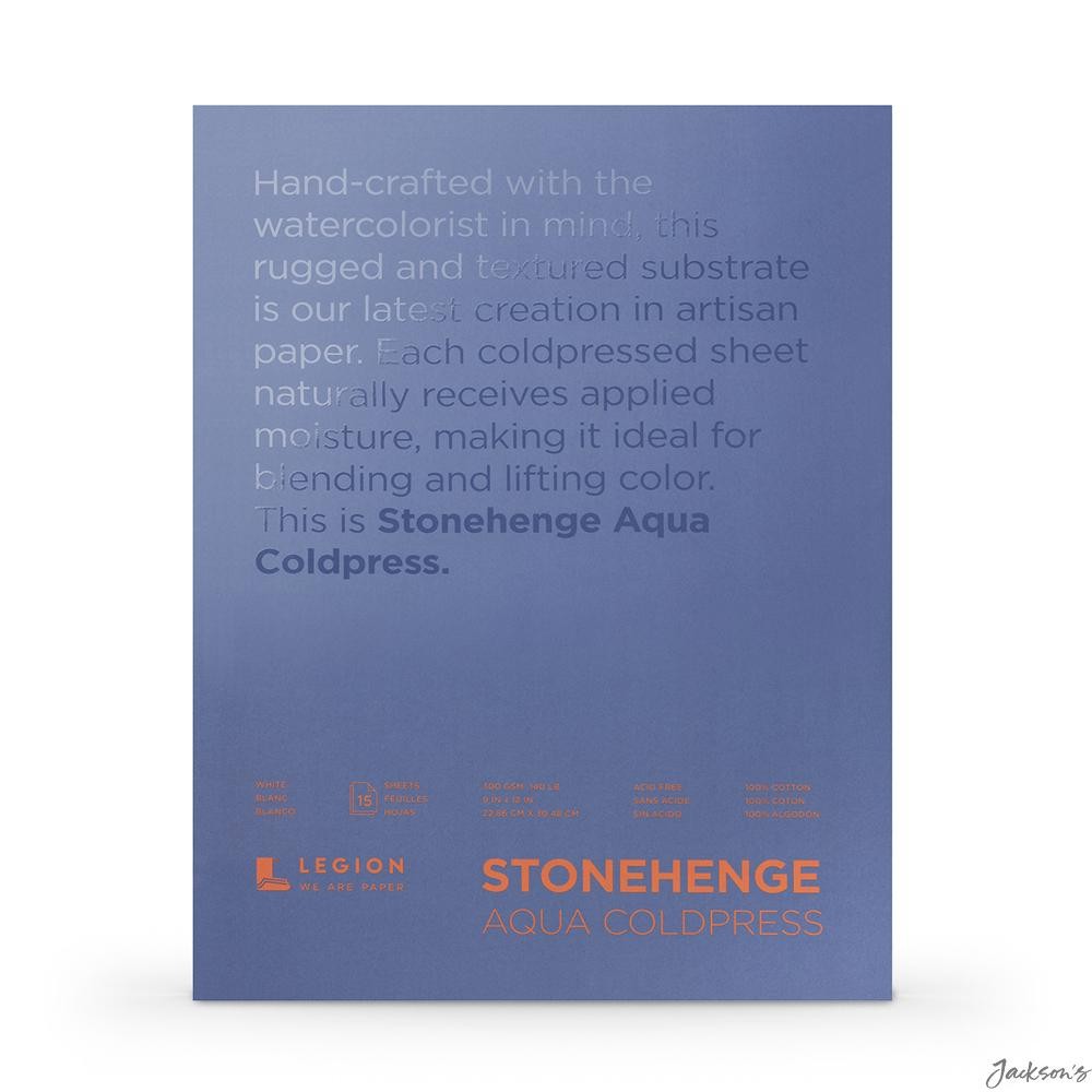 Stonehenge Aqua Watercolour Paper Block 100% Cotton 9x12in 300gsm Cold Pressed