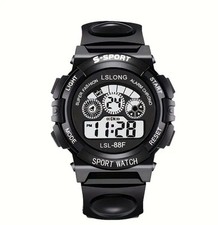 Waterproof Kids Digital Electronic Watch Children Boys Girls Sports LED  Black  