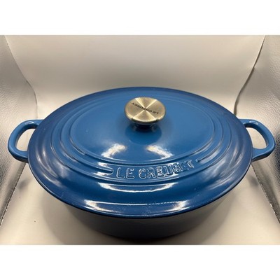 Le Creuset Signature Cast Iron Oval Dutch Oven Marseille Blue 4.25 Qt Size 27