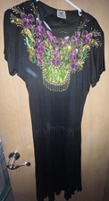 Bali Chic Women's Hawaiian Black Stretchy 48” Long Dress Sz OS
