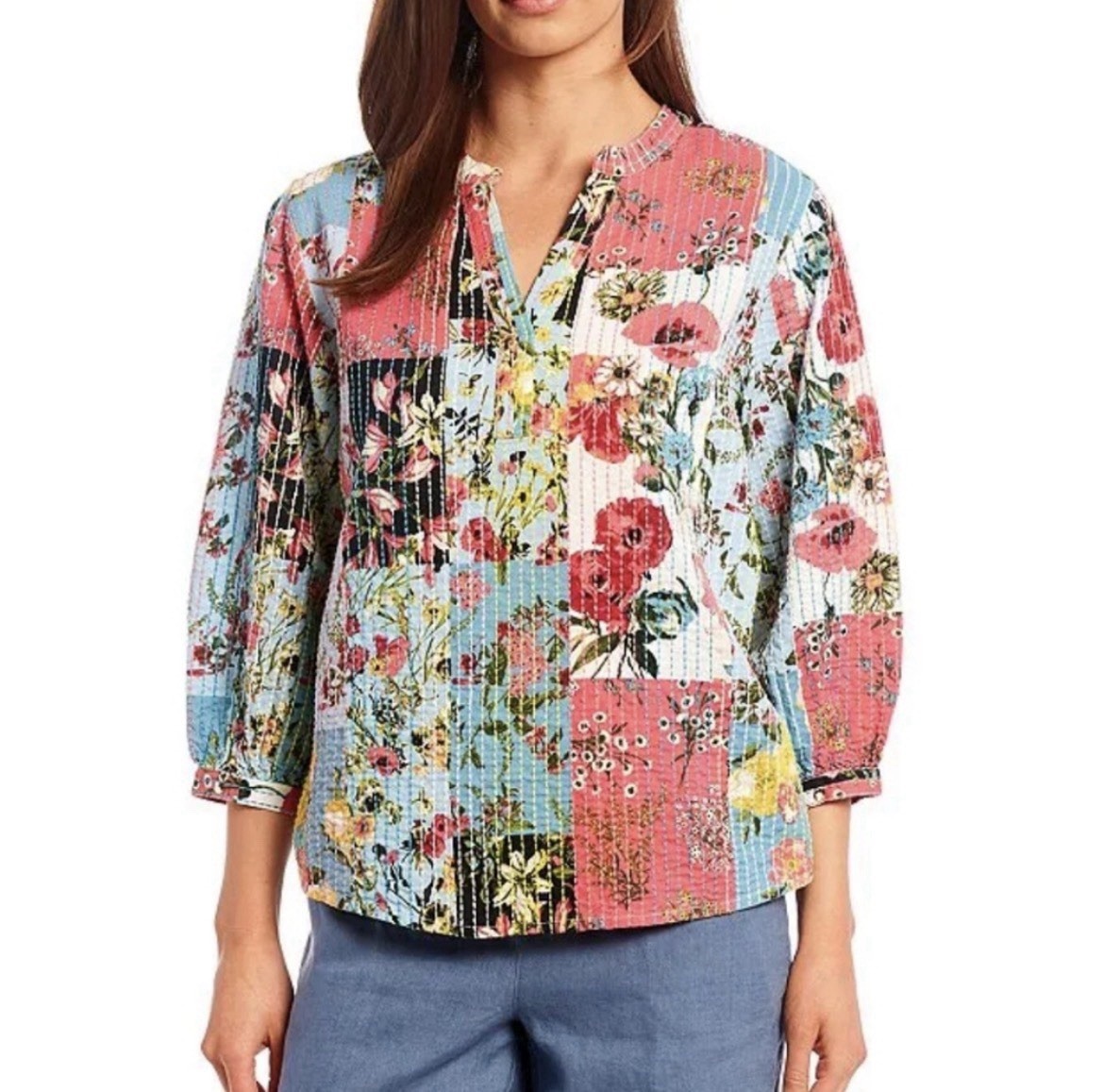 John Mark Embroidered Patchwork Boho Top Flawless… - image 3