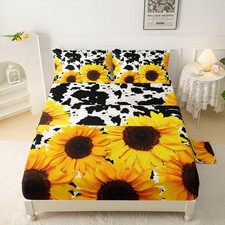 QOOMO Sunflower Sheets Twin Size Cow Print Bedding for Boys and Girls Animal ...