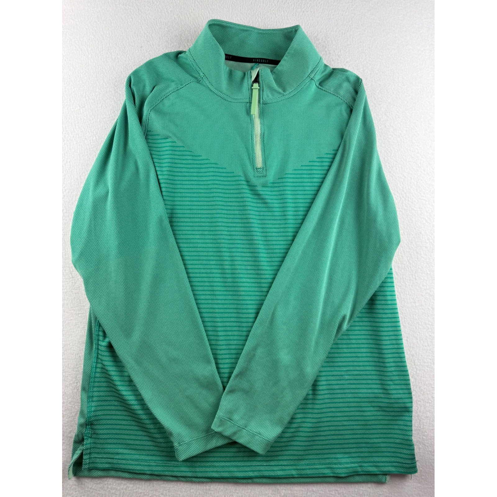 Mens Dri-fit Quarter Zip Pullover Green Striped Mock Neck Large