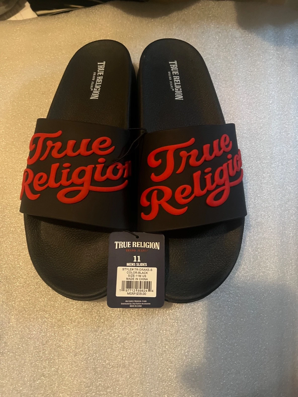 Men’s True Religion TR Drake-s Slides NWT Black Red Size 11