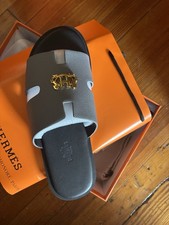 Hermès Men s Leather Slide Sandals Size 4 Gr...