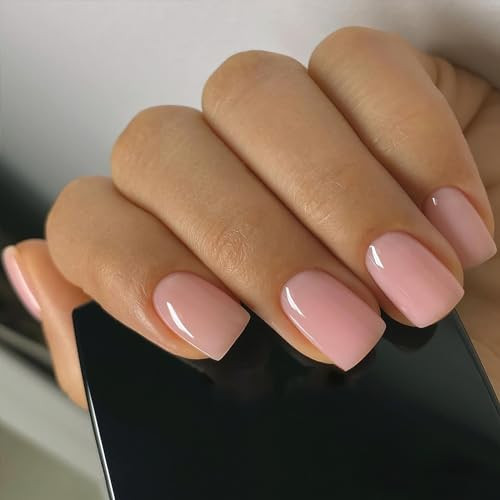 Nude Press on Nails Fake Nails Square Glossy Short False Nails Pure Color Full - Bild 2 von 6