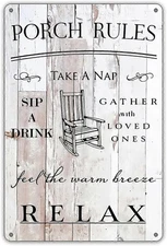 Metal Tin Sign Wall Art Dcor Porch Rules Wooden Style Sign for Home Decor Gifts