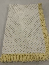 Baby Blanket White with Yellow Flowers Crocheted Yarn Edge Double Sided 39"