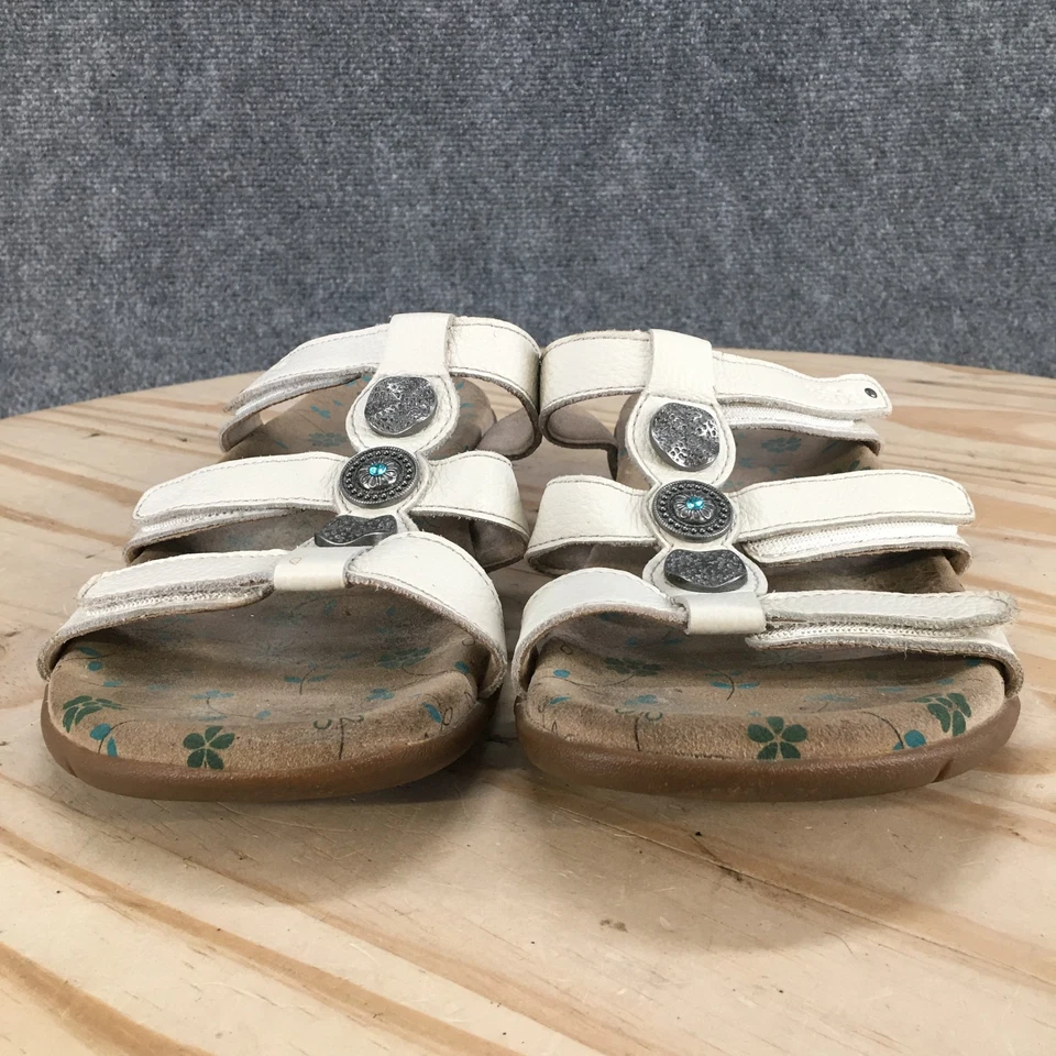 Sandalias Taos para mujer 9 Premio 3 informales cómodas sin cordones planas deslizables cuero blanco Foto 4 de 4